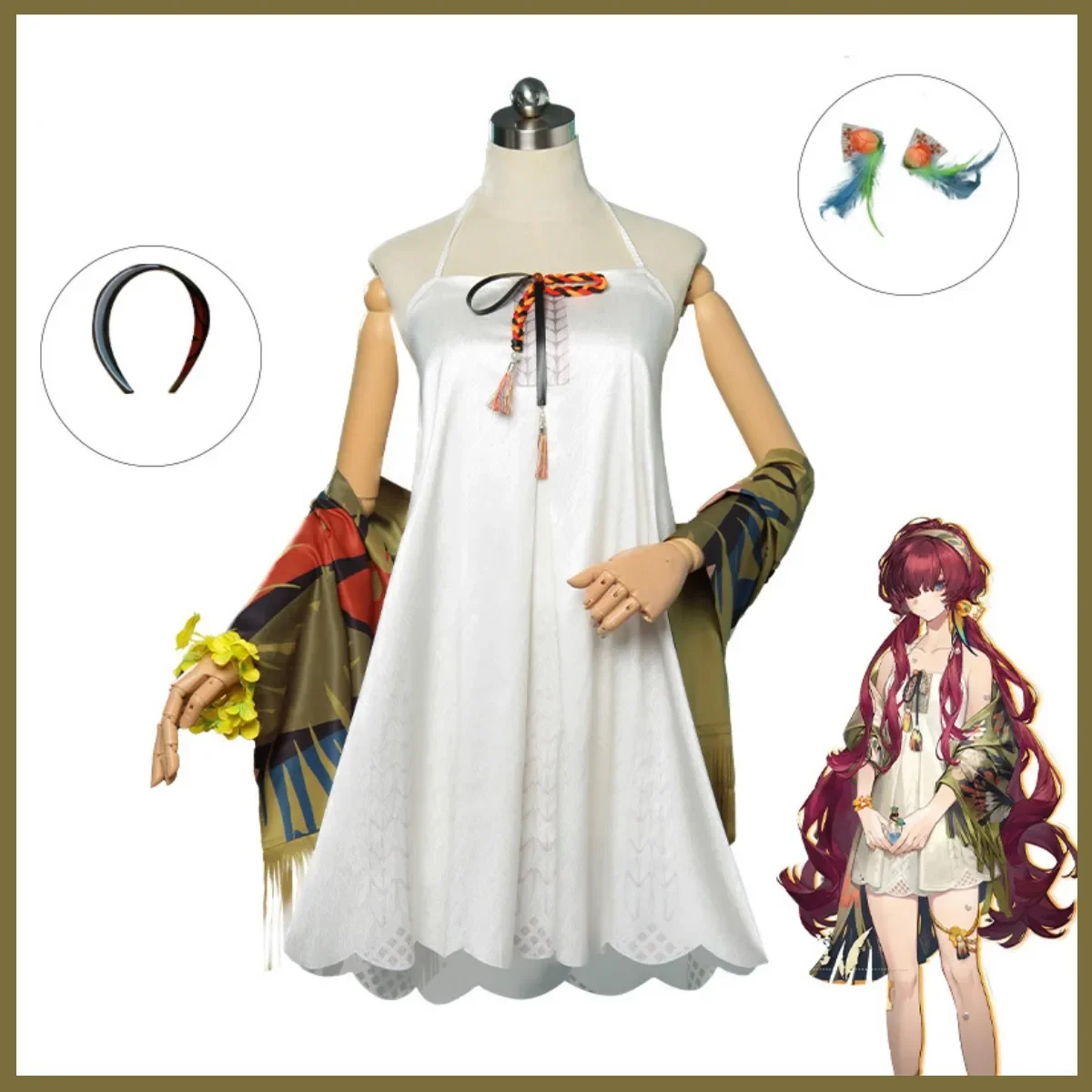 Game Reverse:1999 Minor Yenisei Cosplay Costume Енисе́й Around The Riverbend White Dress Shawl Wig Woman Sexy Carnival Suit