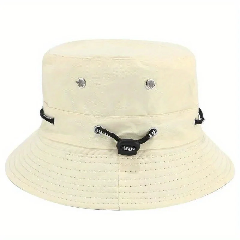 

Solid-coloured Wide-brimmed Metal Mesh Fishing Hat Men's Summer Foldable Fishing Hat with Drawstring