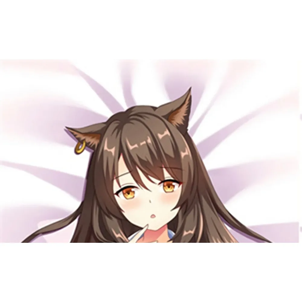 Texas Dakimakura Pillowcase Brown Long Hair Cat Ears Peach Skin Cushion Cover