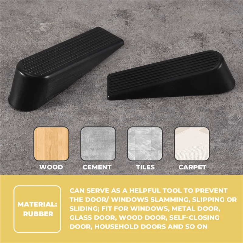 4 Pack Door Stop Wedges, Rubber Non-Scratching Door Stoppers For Home And Office (Black)-AB09