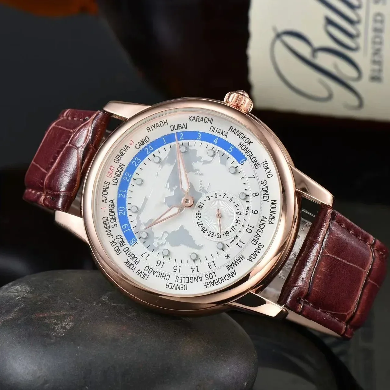 Montre à Quartz de luxe pour hommes montre à cadran bleu montre-bracelet d'affaires analogique montres bracelet en cuir étanche montre cadeau de mode pour hommes