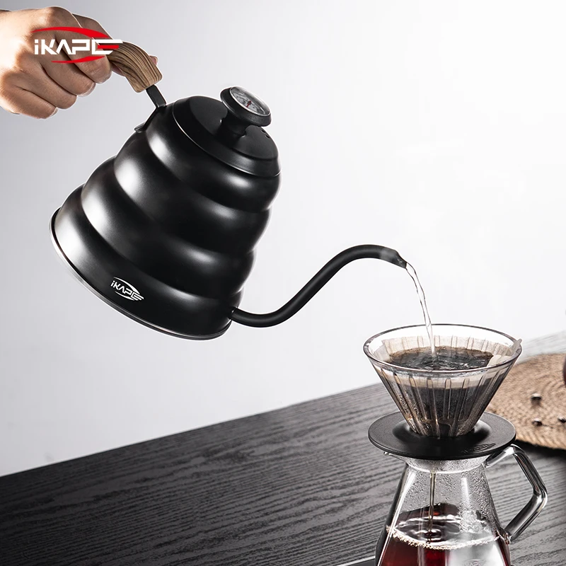 IKAPE Espresso Pour Over Coffee Kettle, Gooseneck Tea Kettle, Premium Stainless Steel Kettle Body,40 oz with Thermometer