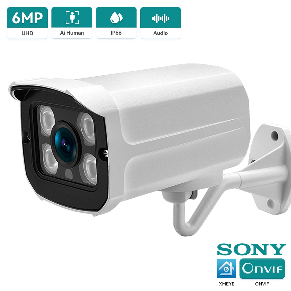 6MP IP Camera Black Light IMX335 Waterproof Outdoor Camera Audio Record Email Alert Remote Access XMeye Cloud H.265