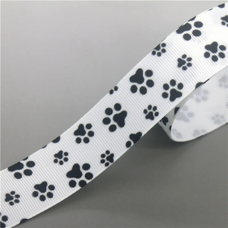 DUWES 50yards Dog Cat Paw Bone Printed Grosgrain Ribbon Accessories Material Headwear Decoration DIY Sewing Craft D1856