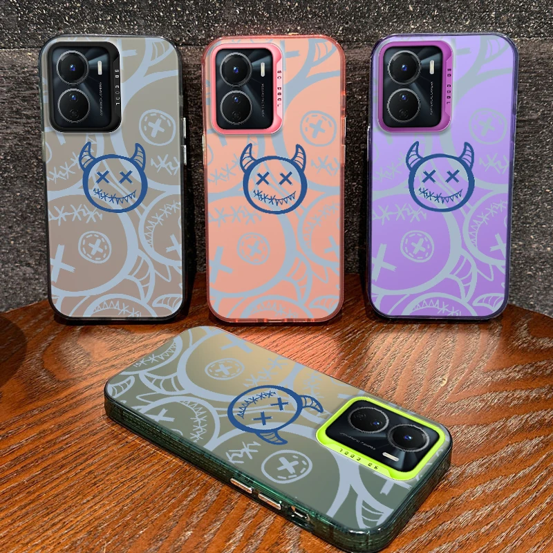 Painted Cartoon Demon Phone Case For vivo Y16 Y56 Y35 5G Y35M Y02S Frosted Electroplated Shock-absorbing Cover Funda