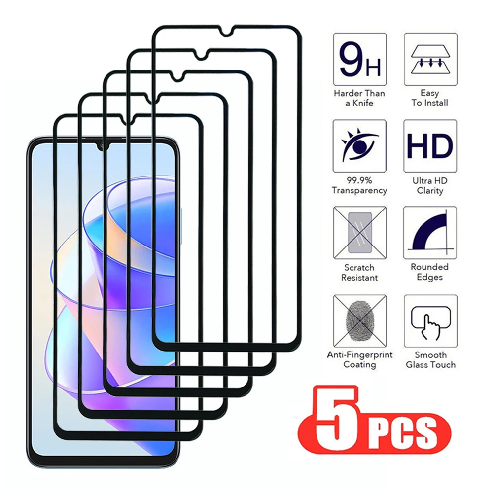 5Pcs Transparent Tempered Glass for Honor X6 X7 X8 4G 5G Screen Protector for Honor X6a X7a X7b X8a X8b Protective glass Film 9h