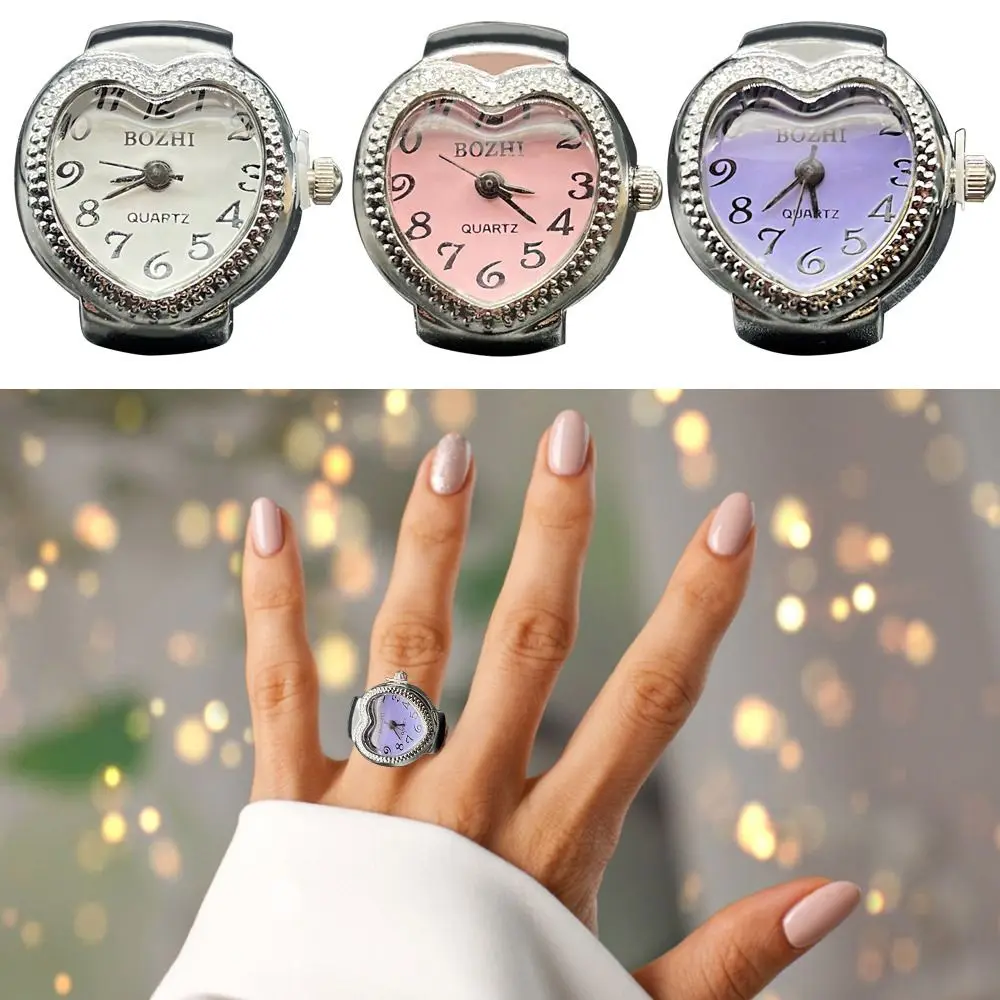 Vintage elastische dehnbare Ringe Schmuck Uhr Liebe Quarz Ring Uhr runde Quarz Fingerringe Ring Uhr Digitaluhr