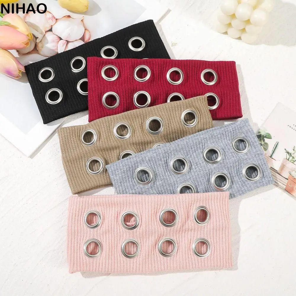 

Metal Eyelets Rock Head Band Fabric Rock Style Punk Headwrap Hollowed Design Stretchy Hollowed Out Eyelets Headband Steampunk