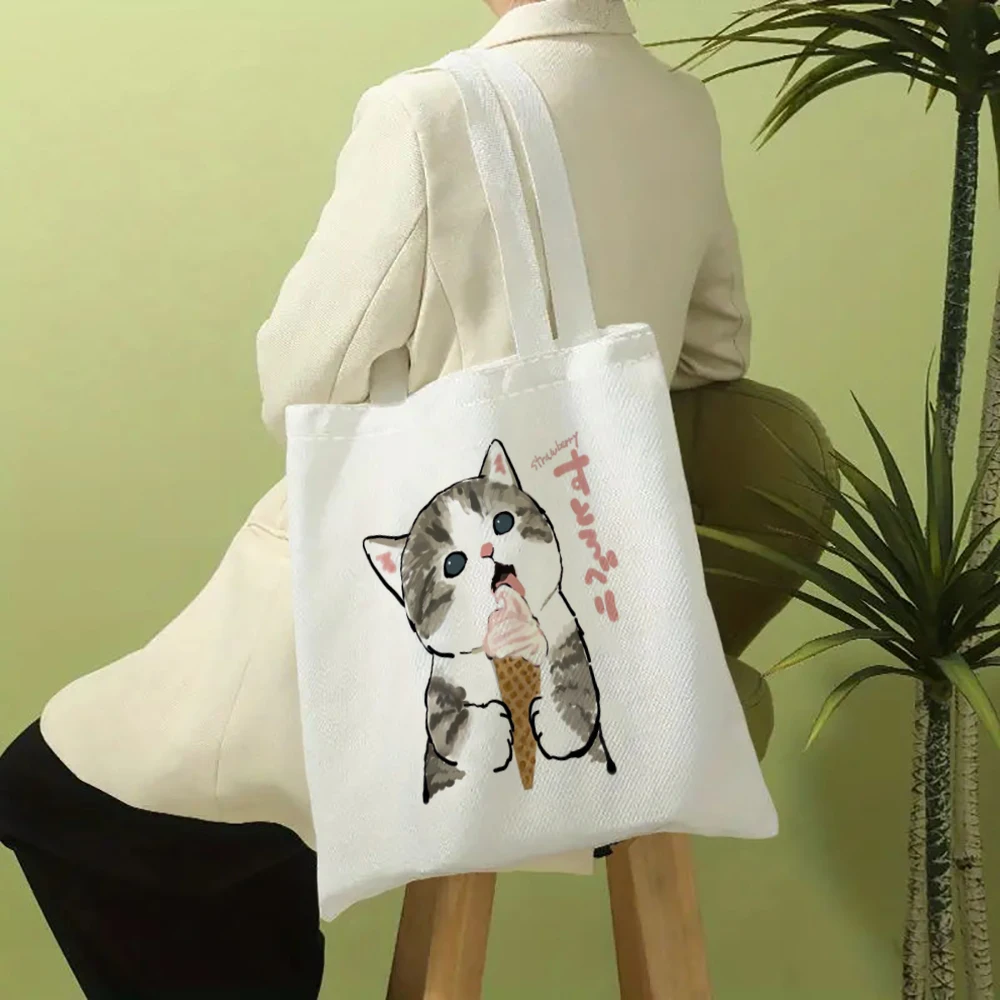 1pc Cute Cats Luggage Bags Harajuku Cartoon Vintage Shopping Canvas Bag Funny Women\'s Shoulder Bags Kawaii Gifts for Children