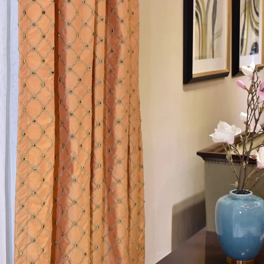 Orange Silk Luxury Diamond Embroidered Full House Home Decor in Curtains for Living Room Bedroom