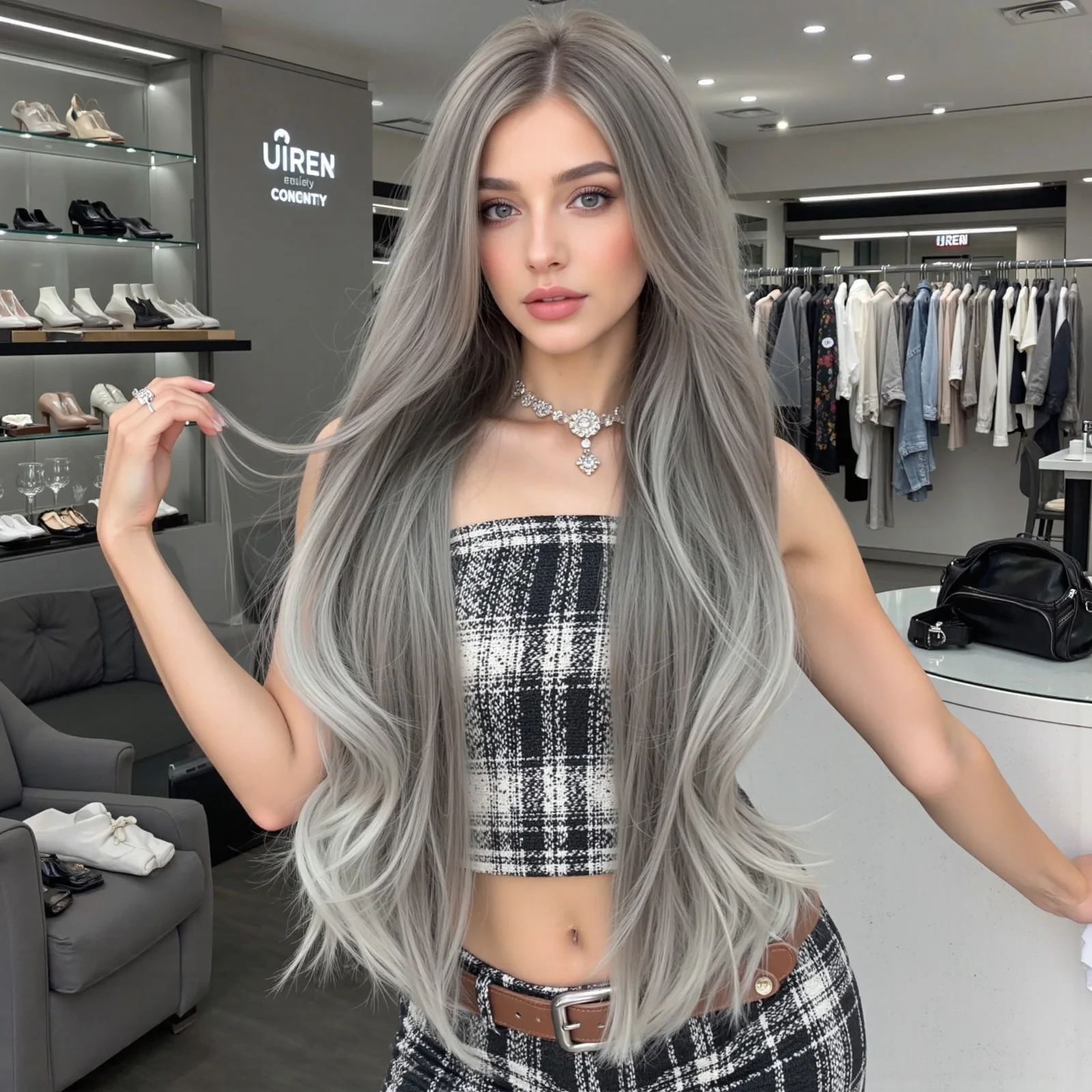 Gray To Light Gray Layered Sense Long Synthetic Wigs Wave For Women Fashion Elegant High Temperature Heat Resistant Fiber Wigs