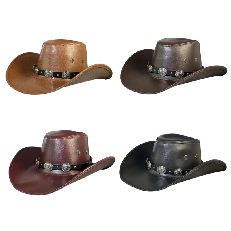 Handmade Cowboy Hat with Ethnic Belt Wide Brim Cowboy Hat for Dress up