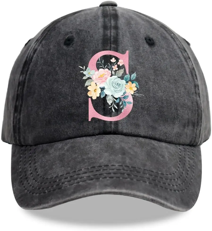 

A-Z Personalized Hats for Women Girls, Adjustable Cotton Cute Letter Flower Baseball Cap