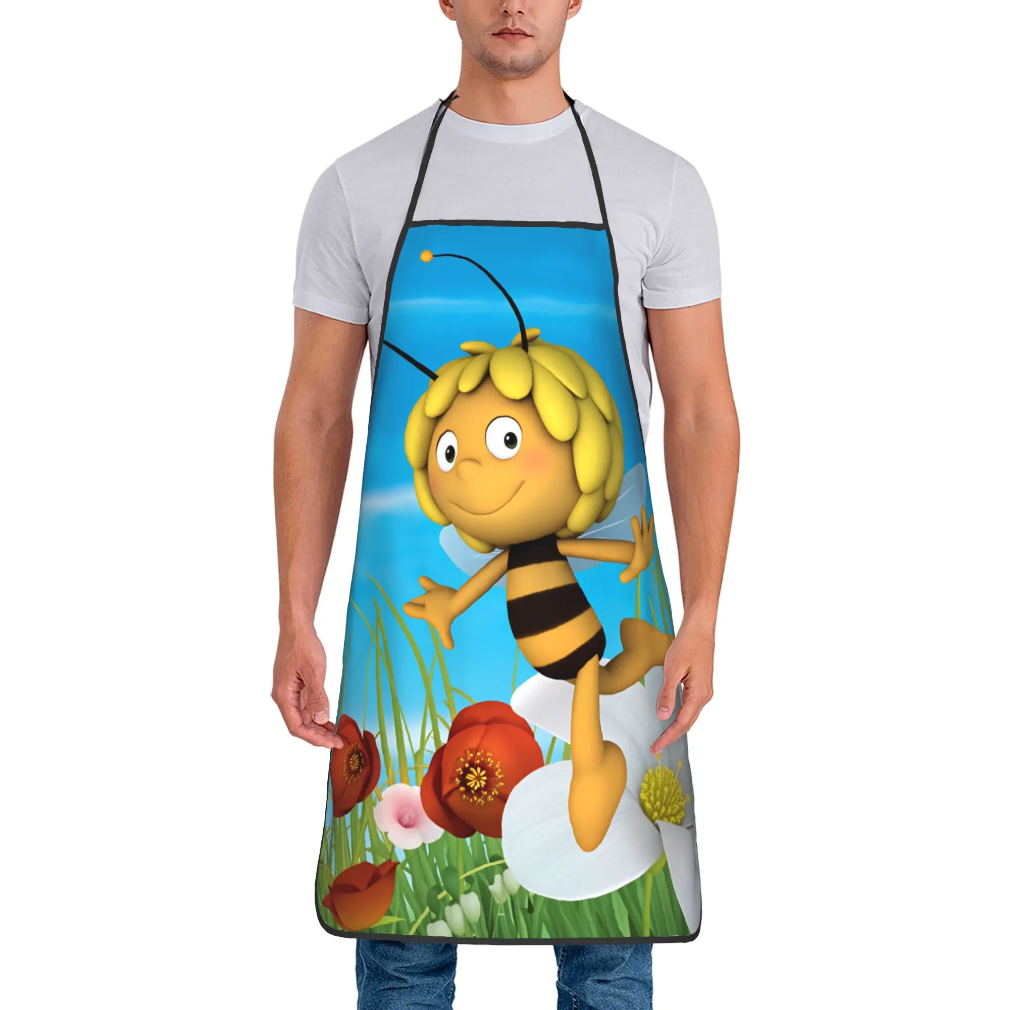 Maya The Bee With Flowers Apron Cartoon Adult Restraunt Kitchen Accessories Cooking Fashionable Aprons without Pocket