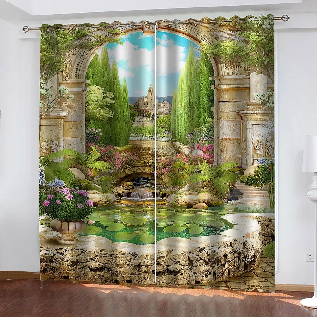 HUANZHUANG Luxury Curtains For Living Room Garden Arches Architecture Tasteful Modern Decorative Pieces Winodw Curtain