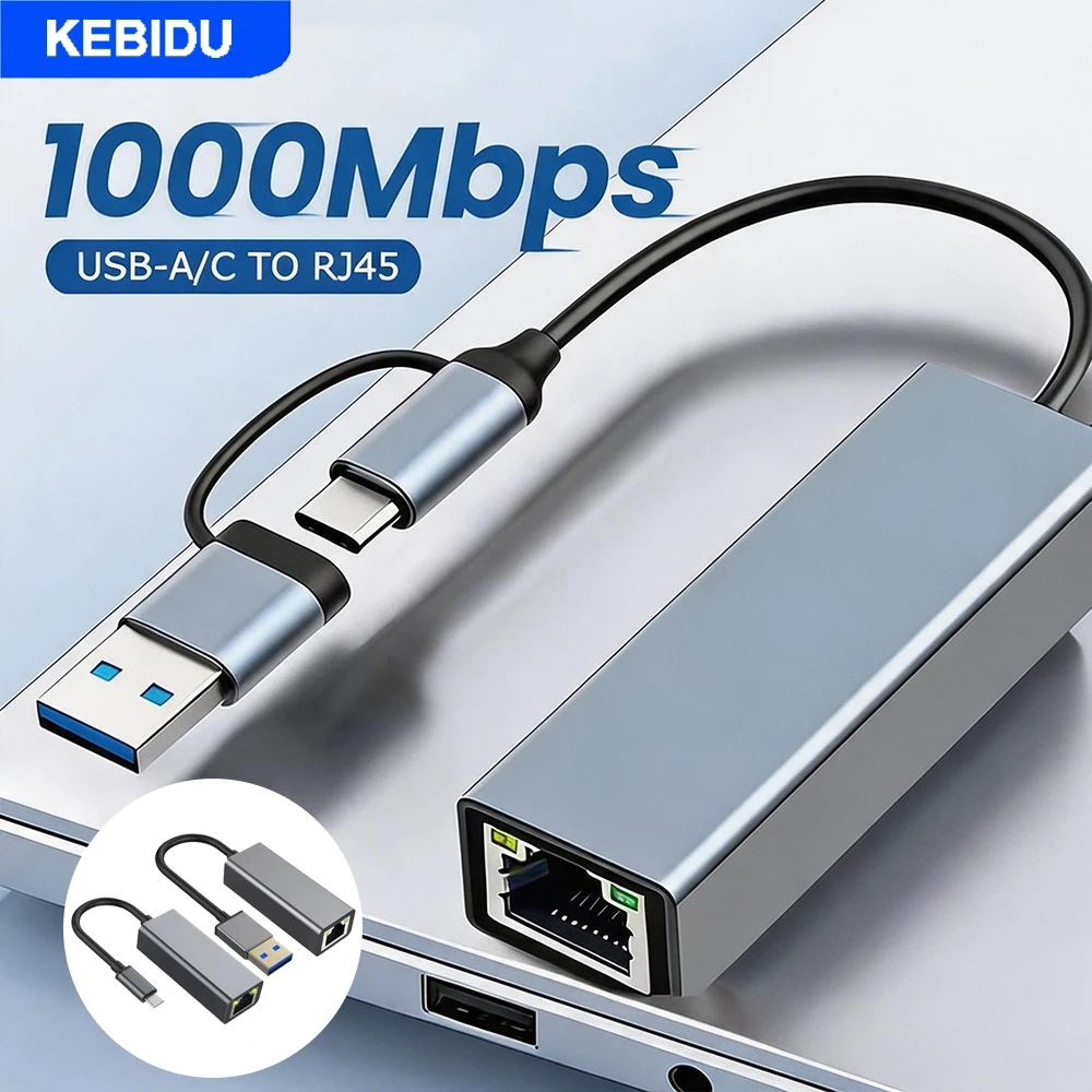 

KEBIDU 1000Mbps USB 3.0 Network Card to USB RJ45 Lan For PC MacBook Win 10/11 Xiaomi Ethernet USB Cable Type C Ethernet Adapter