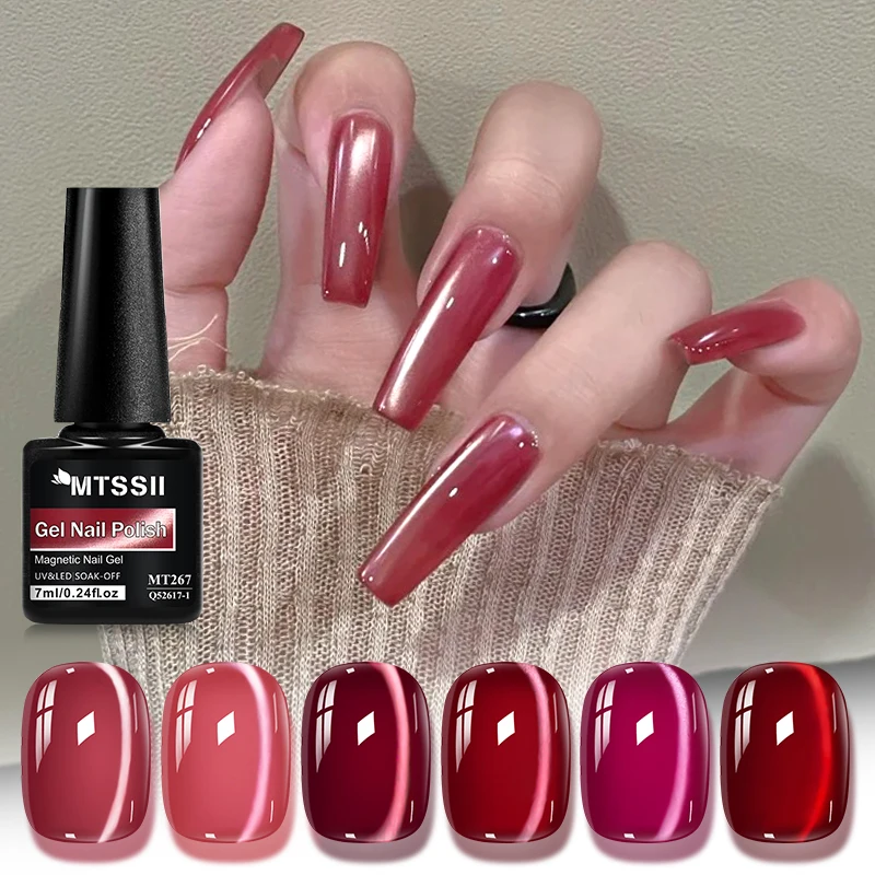 7ml Red Ruby Mirrored Cat Eye Magnetic Gel Nail Polish For Manicure DIY Sparking Glass Beads Semi Permanent Soak Off UV Gel