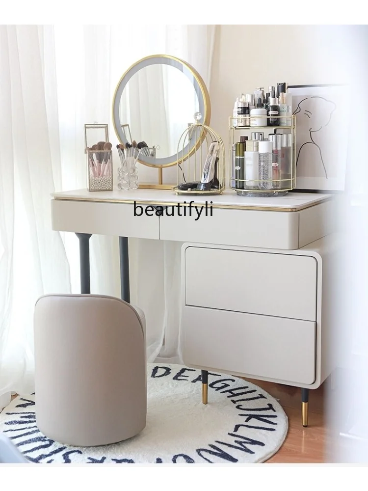 Light Luxury Advanced Dressing Table Italian Minimalist Bedroom Modern Minimalist Stone Plate Makeup Table Storage Integrated