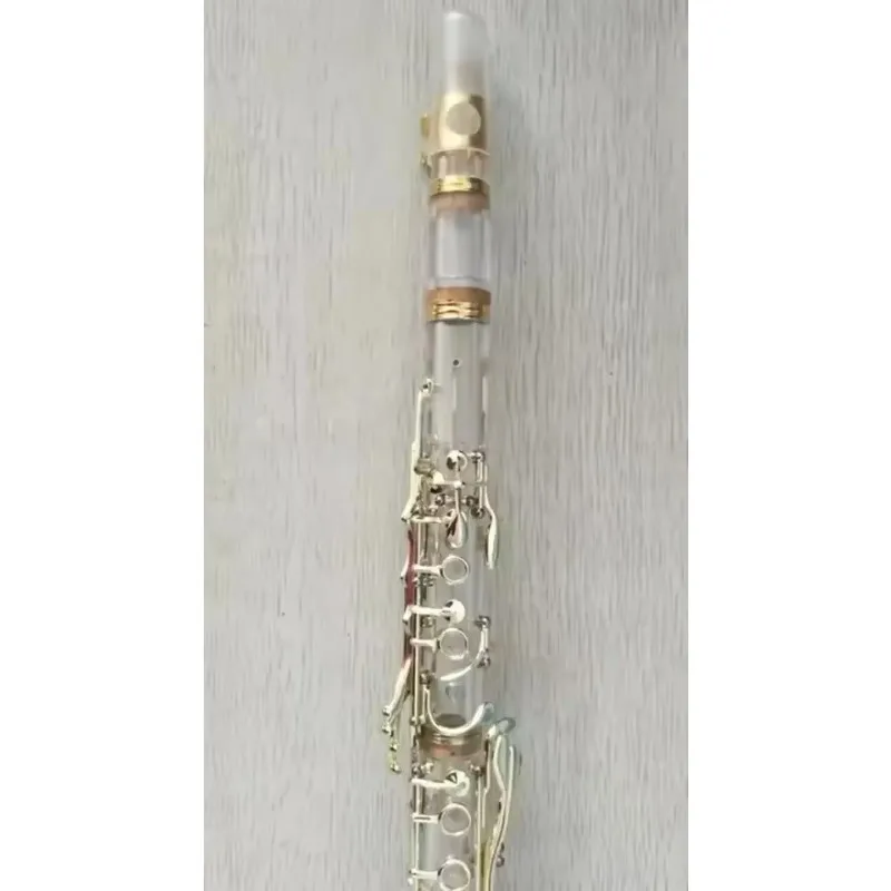 Bb‑Tone 17‑Key Clarinet Transparent Acrylic Body Gold‑Plated Keys With Canvas Carry Case