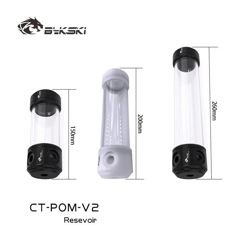 Bykski CT-POM-V2 /260mm 200mm 150mm Length X 50mm Diameter Acrylic Double Cylindrical Water-Coolant Tank 4 Holes Reservoir Cover