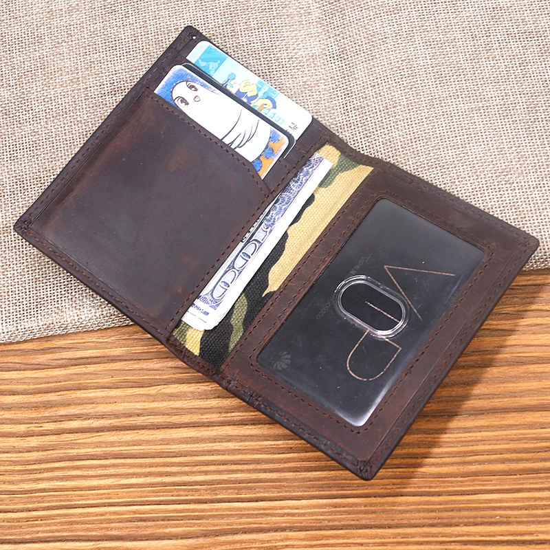 Genuine Leather Credit Card Holder For Men Male Vintage Business Short Bifold Slim Small Thin Men's Wallet Driver Purse ID Case