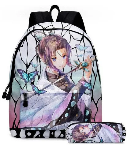 Anime Demon Slayer Backpack Pencil Case 2Pcs Set Print Student School Bag Large Capacity Laptop Bookbag Stationery Pouch Gift view 3