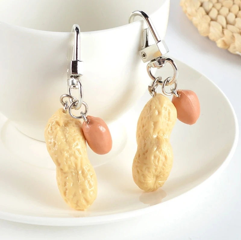 Cute Simulation Peanut Food Keychain Keyring For Women Men Gift Creative Fun Peanuts Car Airpods Box Bag Charms Trinket Jewelry