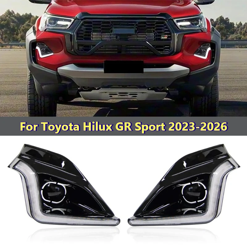 Car Led Daytime Running Light For Toyota Hilux GR Sport 2023-2026 DRL Dymanic Turn Signal Front Fog Light Modified 12V Daylights