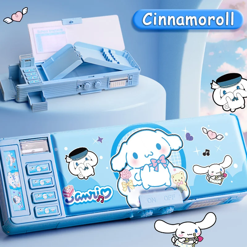 Astuccio per matite Kawaii Cinnamoroll Kuromi Melody Astuccio multifunzione a doppio strato con serratura codificata di grande capacità Cancelleria per studenti