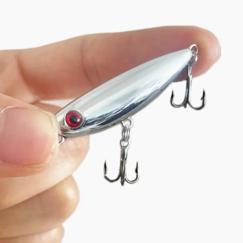 Ufishing 5cm/2.8g Top Water Small Fishing Pencil Bait Electroplated Silver Micro Lure Wobbler