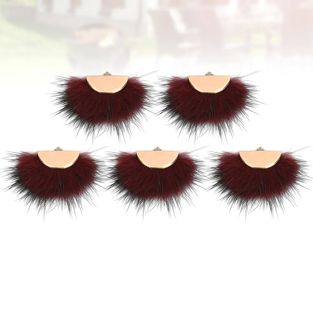 

5Pcs Fan Shape Mink Hair Pendant DIY Jewelry Making Supply for Keyring Sweater Chain Craft Earring Ornament