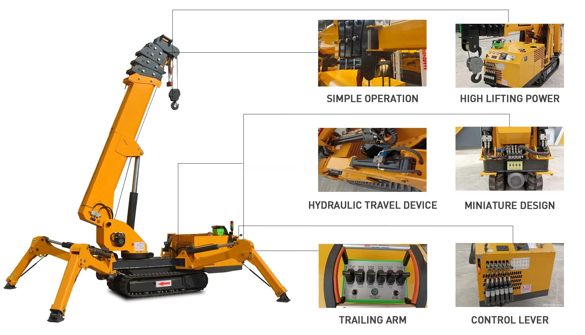 1 Ton Electric Spider Crane Compact Design Narrow Space 360 Degree Foldable Spider Crawler for Confined Spaces Maintenance Use