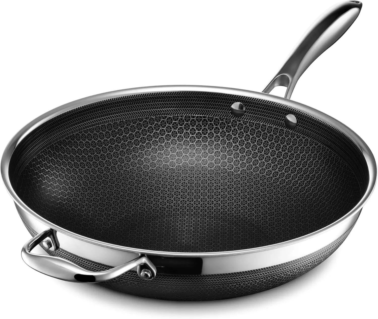 

HexClad Hybrid Nonstick 12-Inch Wok, Stay-Cool Handle, Dishwasher-Friendly, Oven-Safe Up to 900°F, Induction Ready, Compatible w