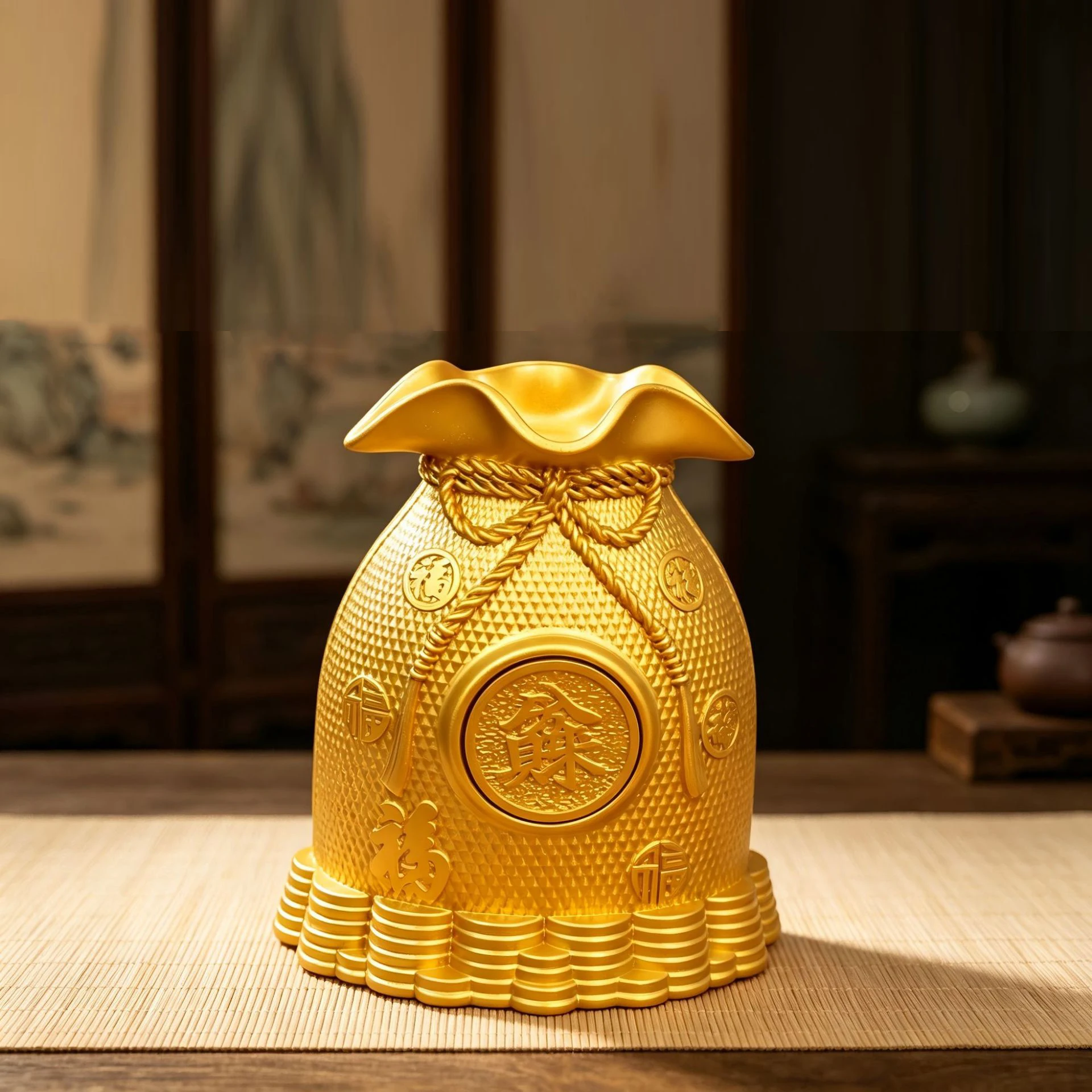 Lucky Pouch Wealth-Attracting Ornaments Home Alloy Figurine Wealth Luck Feng Shui Ornaments Craft Gift
