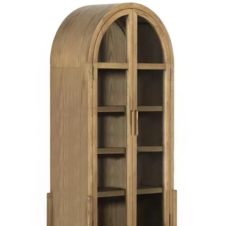 

Solid wood round bookcase American black arched bookshelf display case Children's study locker