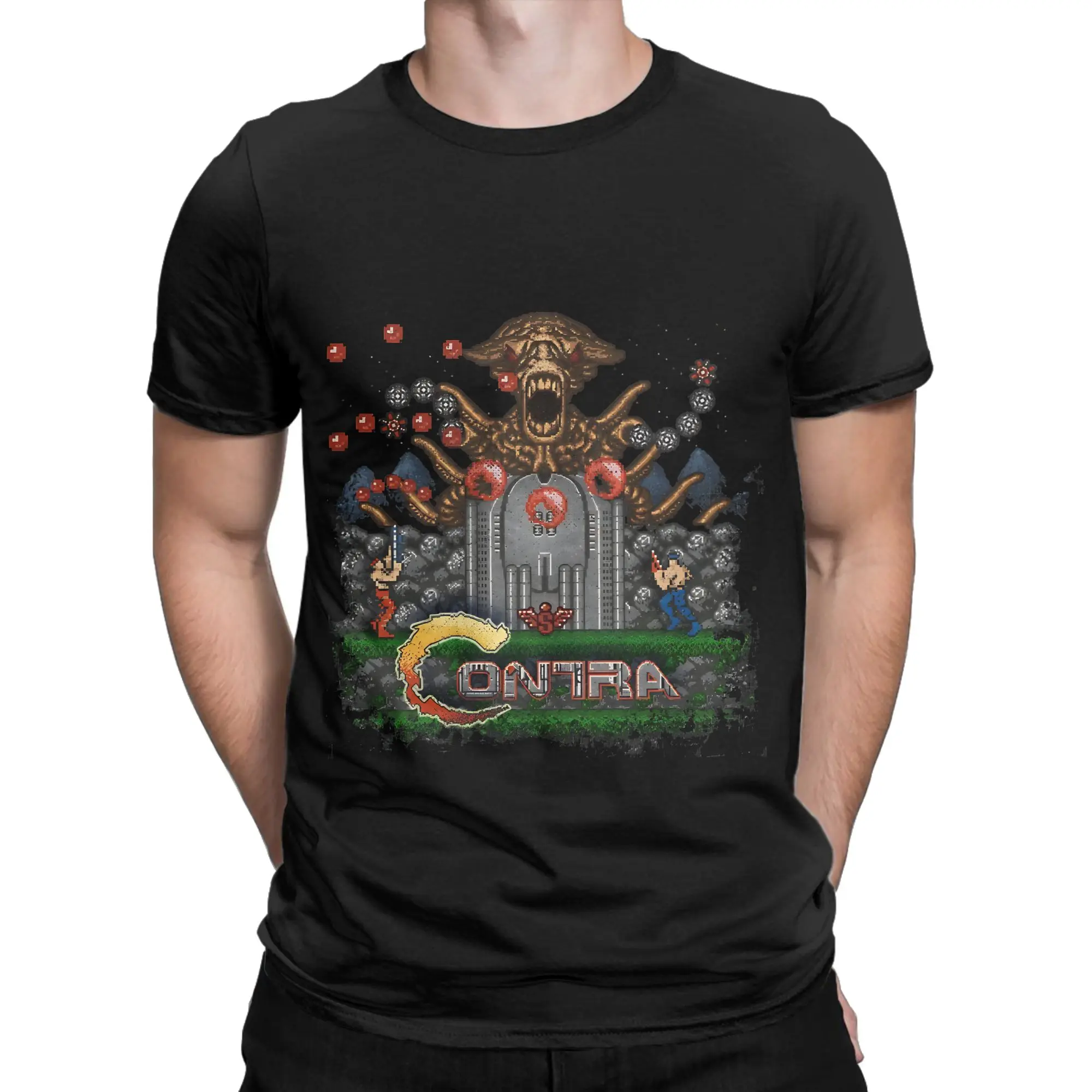 Contras Classic Shirt Graphic 100% Cotton T-Shirt Contra NES Tops Tees For Men
