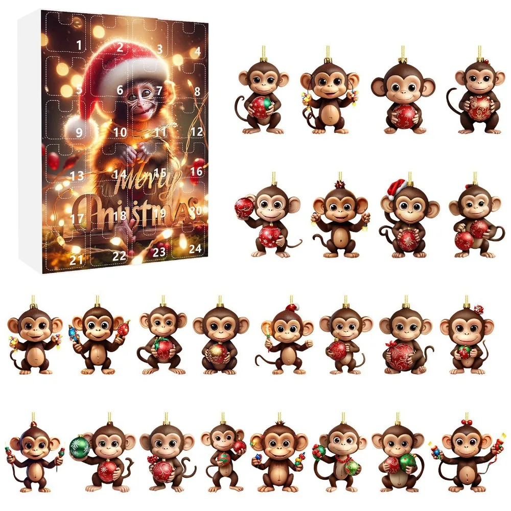 

Gift Christmas Advent Calendar Christmas Countdown Blind Box 2025 Xmas Mystery Box Christmas Decoration Cartoon Monkey Toy