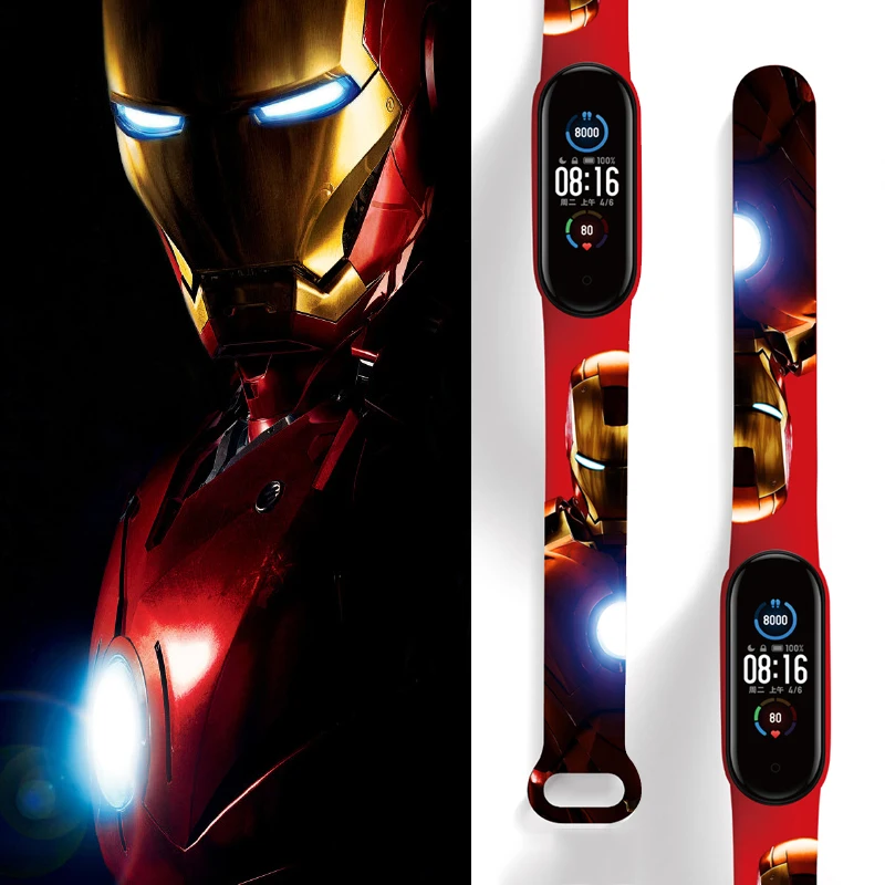 Disney Spiderman Cartoon Strap Is Suitable for Xiaomi 3/4/5/6/7NFC Mi Band Avengers Ironman Printing Wristband Venom Strap Band