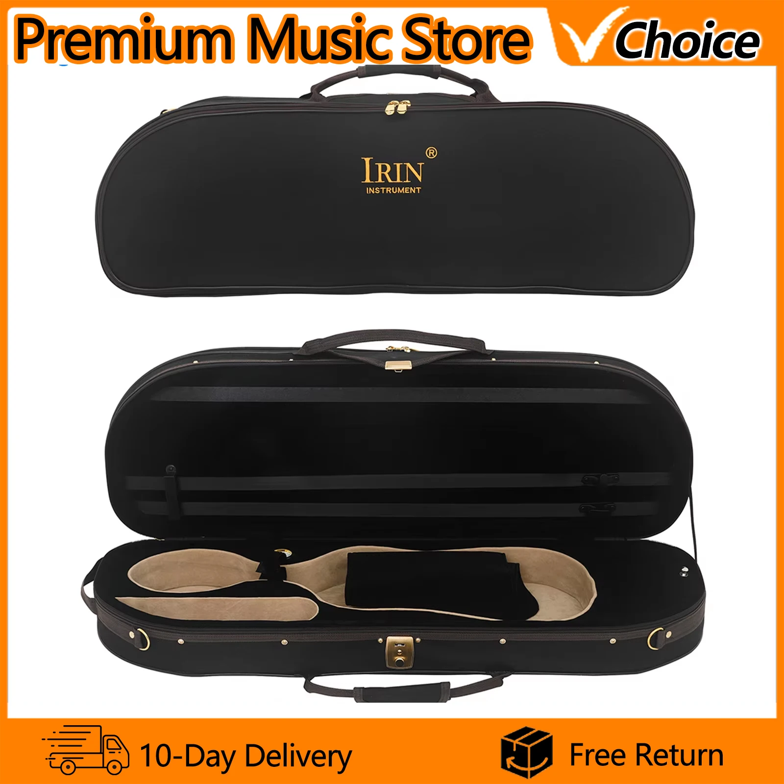 IRIN 4/4 Violin Case Waterproof Oxford Lightweight Hard Shell Travel Box with Hygrometer Backpack Straps & Lock for Violin Parts