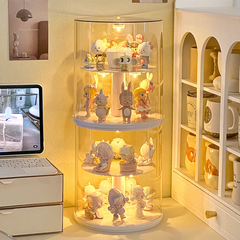 Rotating blind box display stand acrylic for POP MART figure storage box transparent doll ornament cabinet