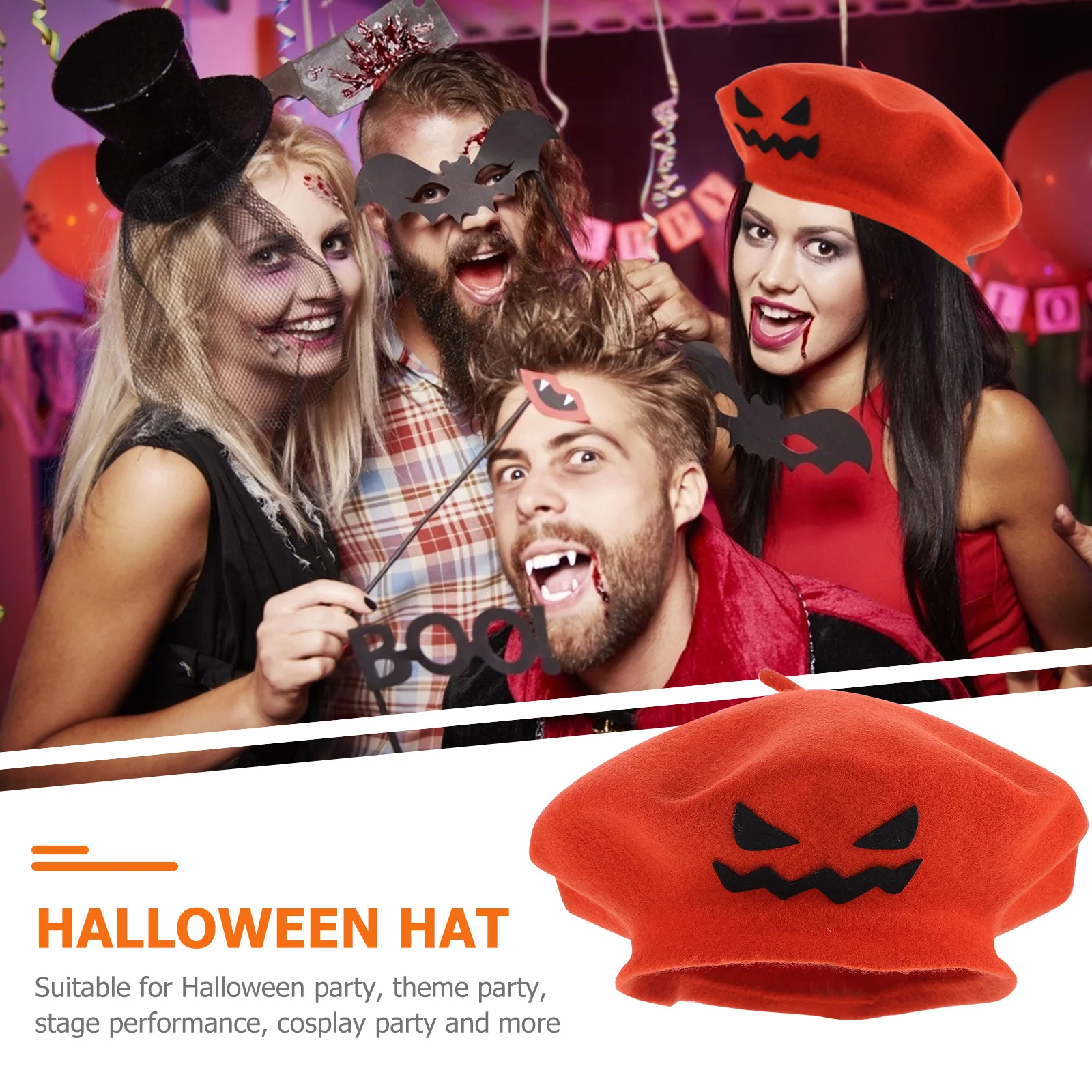 

1Pcs Halloween Pumpkin Beret Classic Woolen Hat Comfortable Theme Party Halloween Supply Party Supply Shopping Beret Decor