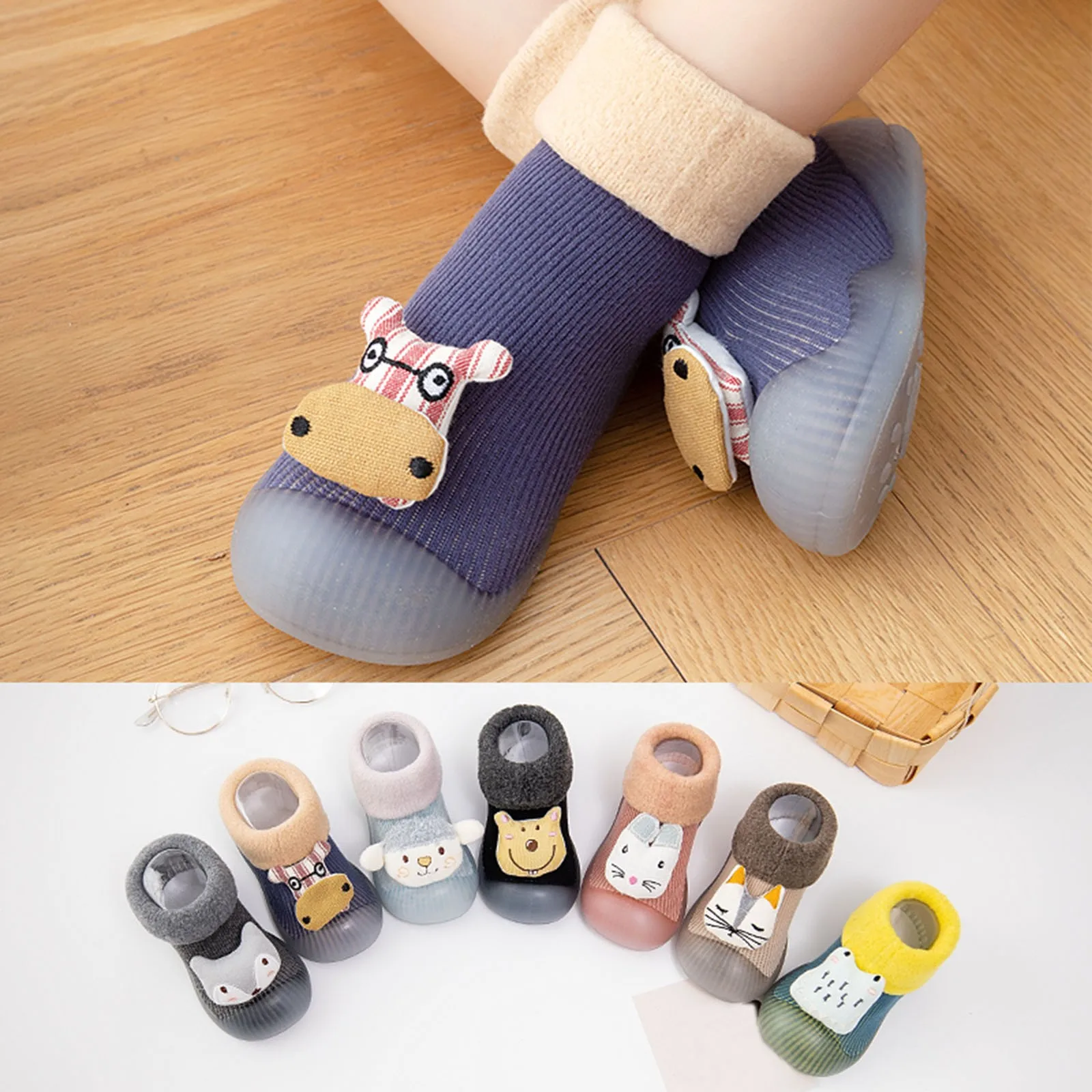 

2024 Infant Toddle Footwear Winter Toddler Shoes Soft Bottom Indoor Non Slip Warm Floor Cartoon Animal Socks Shoes