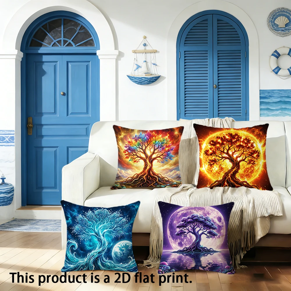 1pc  Mystical Tree of Life Throw Pillow Covers, Fantasy Galaxy Moon Fire Nature Pillowcases for Sofa Bed Decor
