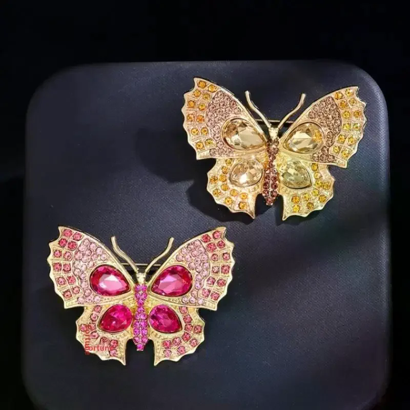 Fashion Light Luxury Crystal Butterfly Brooches For Women Clothing Coat Jewelry Accessories Gifts