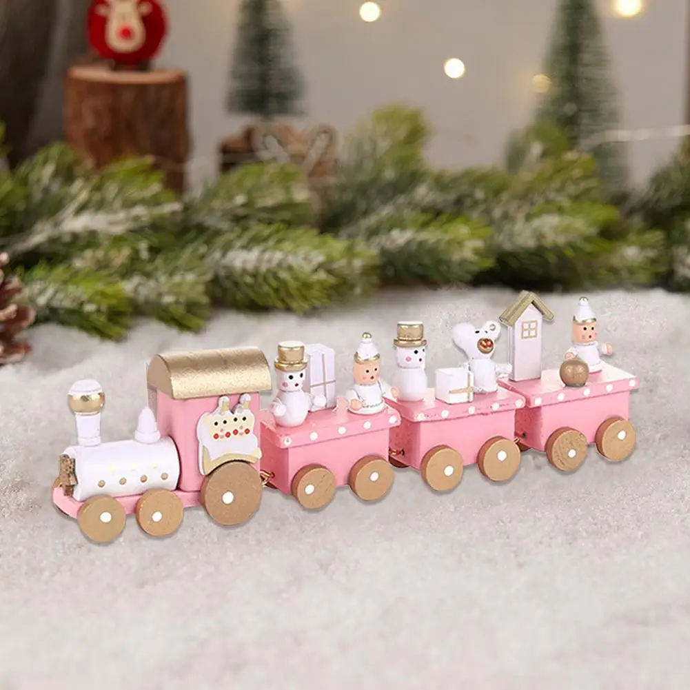 Holzeisenbahn, rosa, 4 Wagen, kleines Weihnachtsgeschenk, Weihnachtsdekoration für Kinder, Geschenk, niedliches Holzhandwerk, Spielhaus, Spielzeug