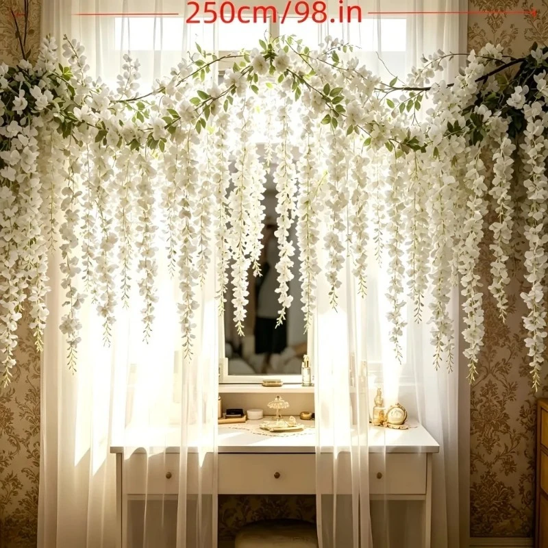 White Rose Vine Wall Hangings and Easy-to-hang White Orchid Flowers Sets Suitable for Various Settings for Homes Wedding