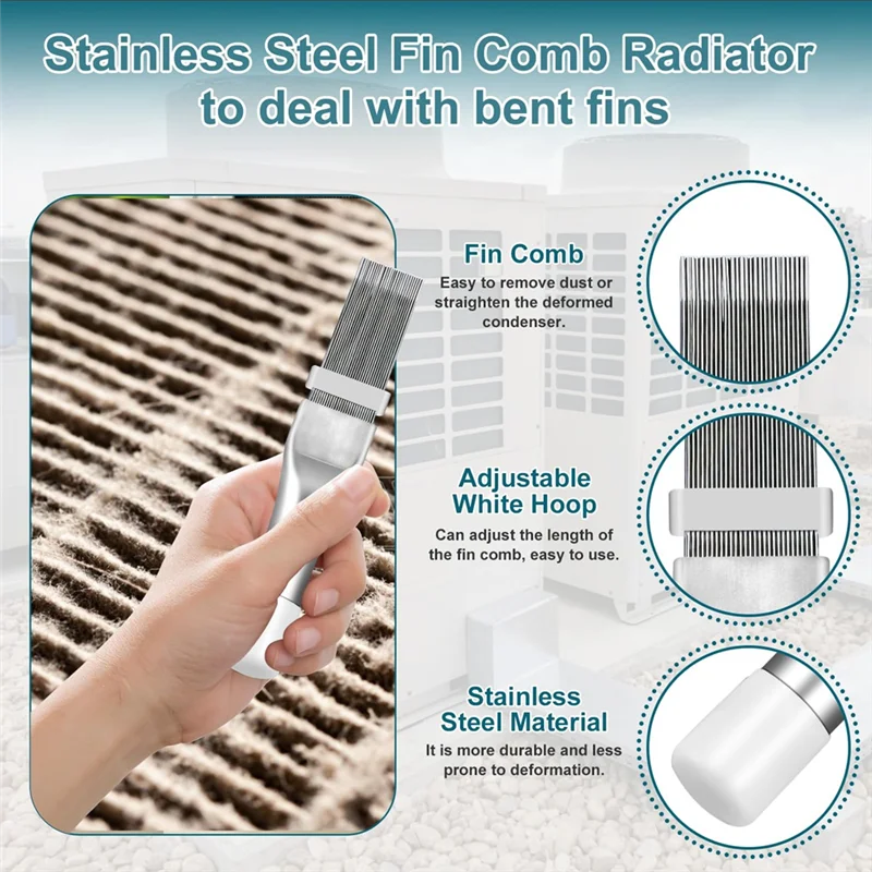AB66-HVAC Coil Cleaning Brush Kit-Air Conditioner Coil Cleaner With Double-Sided Brush And Metal Radiator Fin Comb