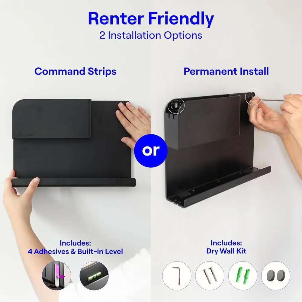 Black Floating Wall Shelf Organizer - Bedside Storage, Dorm Essentials, Remote Holder, RV Accessory