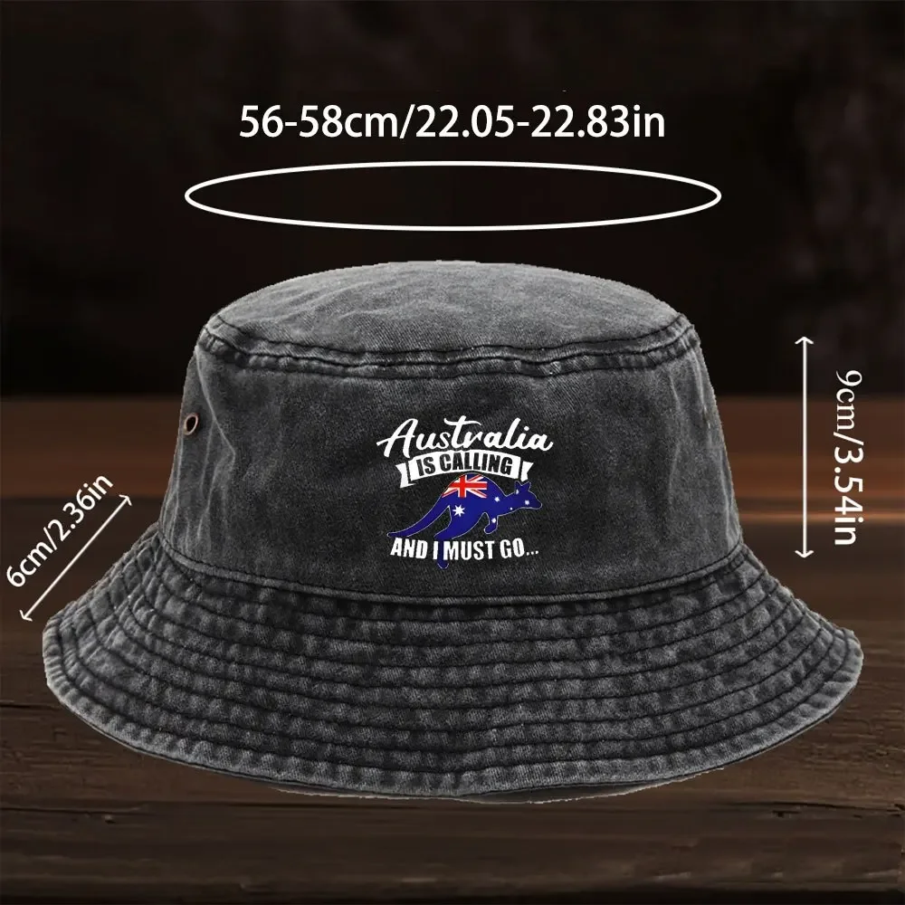 Unisex Foldable Bucket Hat - Lightweight Breathable Fisherman Hat with Australian Kangaroo Graphic, Non-Stretchy Bucket for Men
