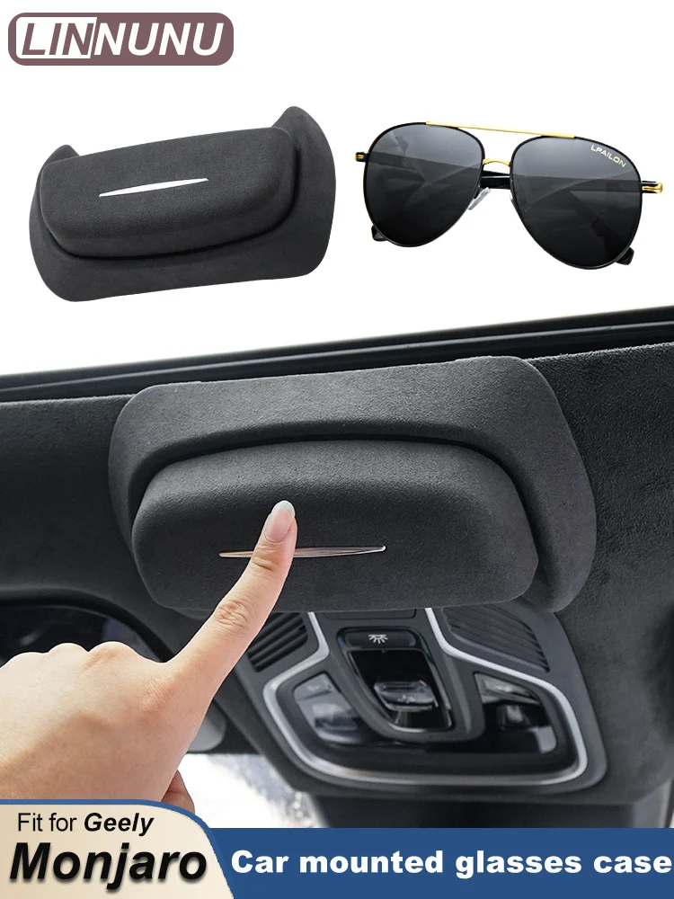 LINNUNU Car Glasses Case In Auto Mount Organizer Fit for KX11 Geely Monjaro Manjaro 2022-24 Fur Sunglasses Eyeglass Storage Box